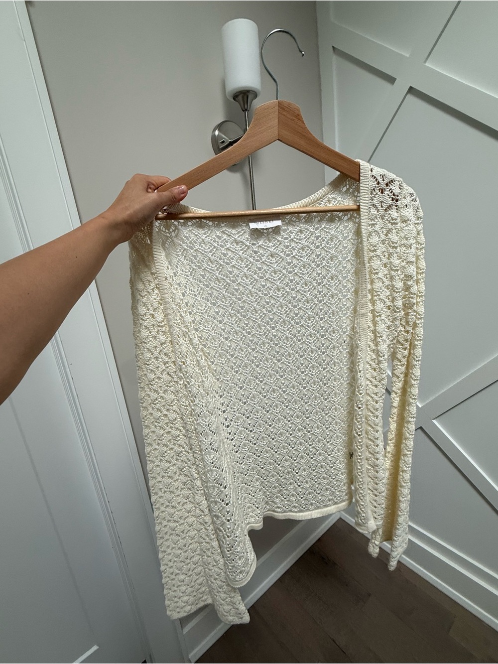 Light Cream Open-Knit Women's Cardigan Sweater